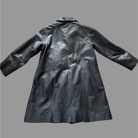 Excelled Collection Women's Black Long Leather Coat Button Jacket Lined Size M - Picture 4 of 6